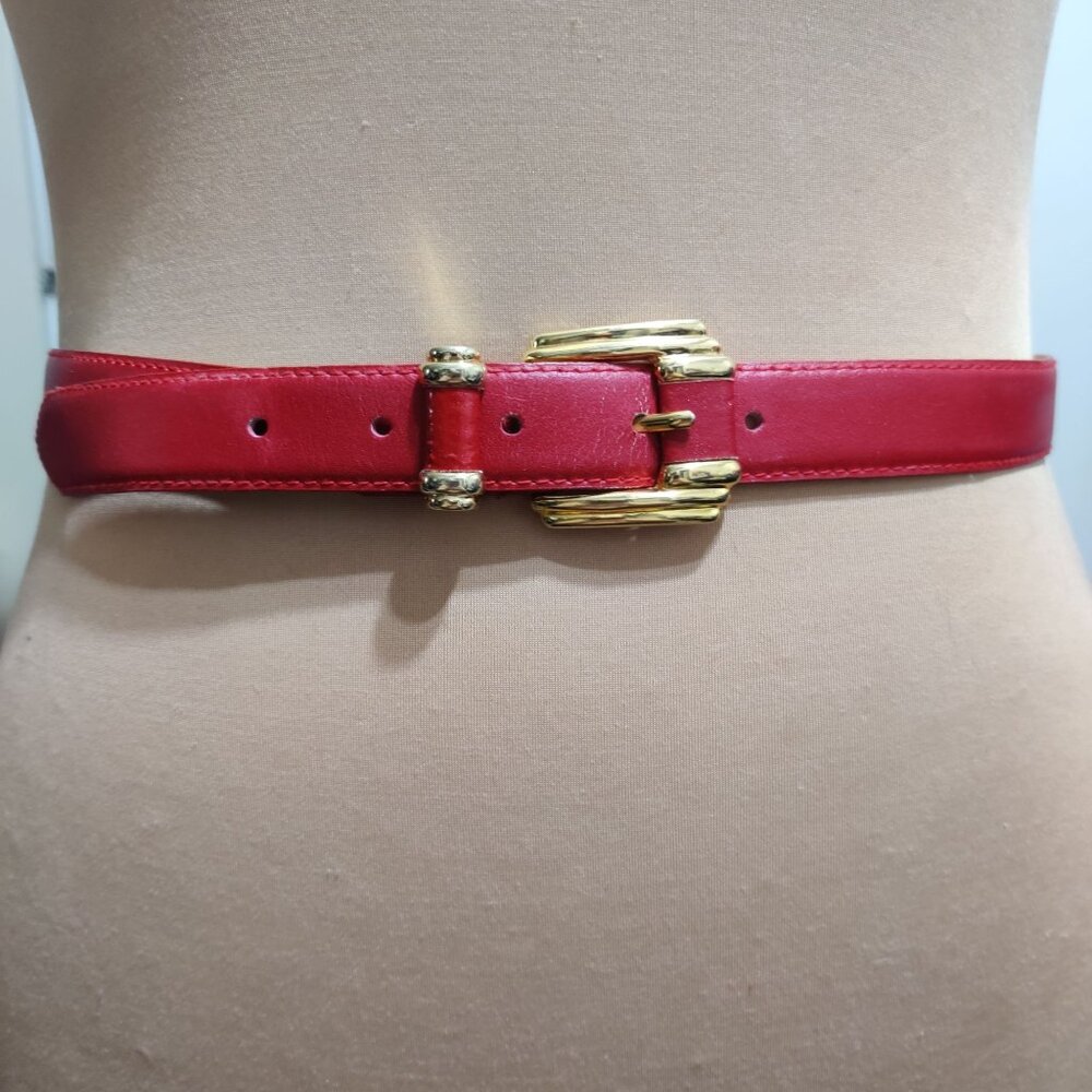 Worthington Vintage Red Belt Gold Buckle Statement Bombshell 80s Revival Glam